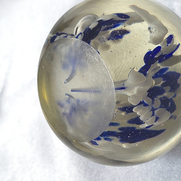 Vintage Glass Paperweight 3D Blue and White Art - Picture 11 of 16